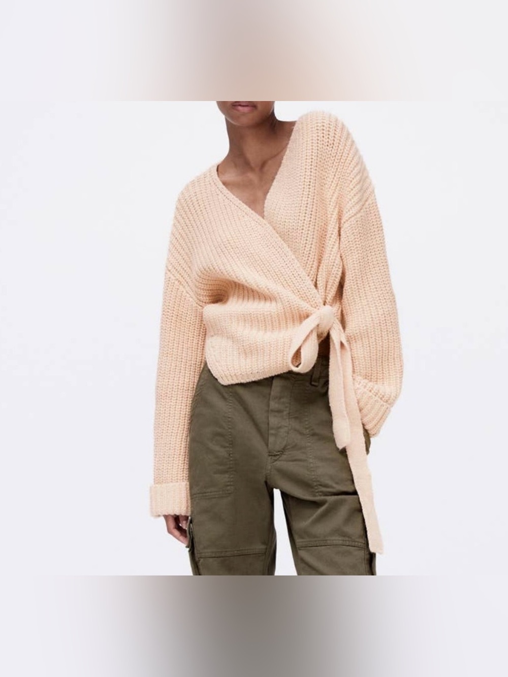Zara Peach Knit Wrap Sweater with Side Tie Sz S
